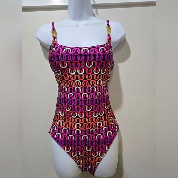 Trina Turk echo chain scoopneck one-piece swimsuit NWOT size 10 - Picture 3 of 7
